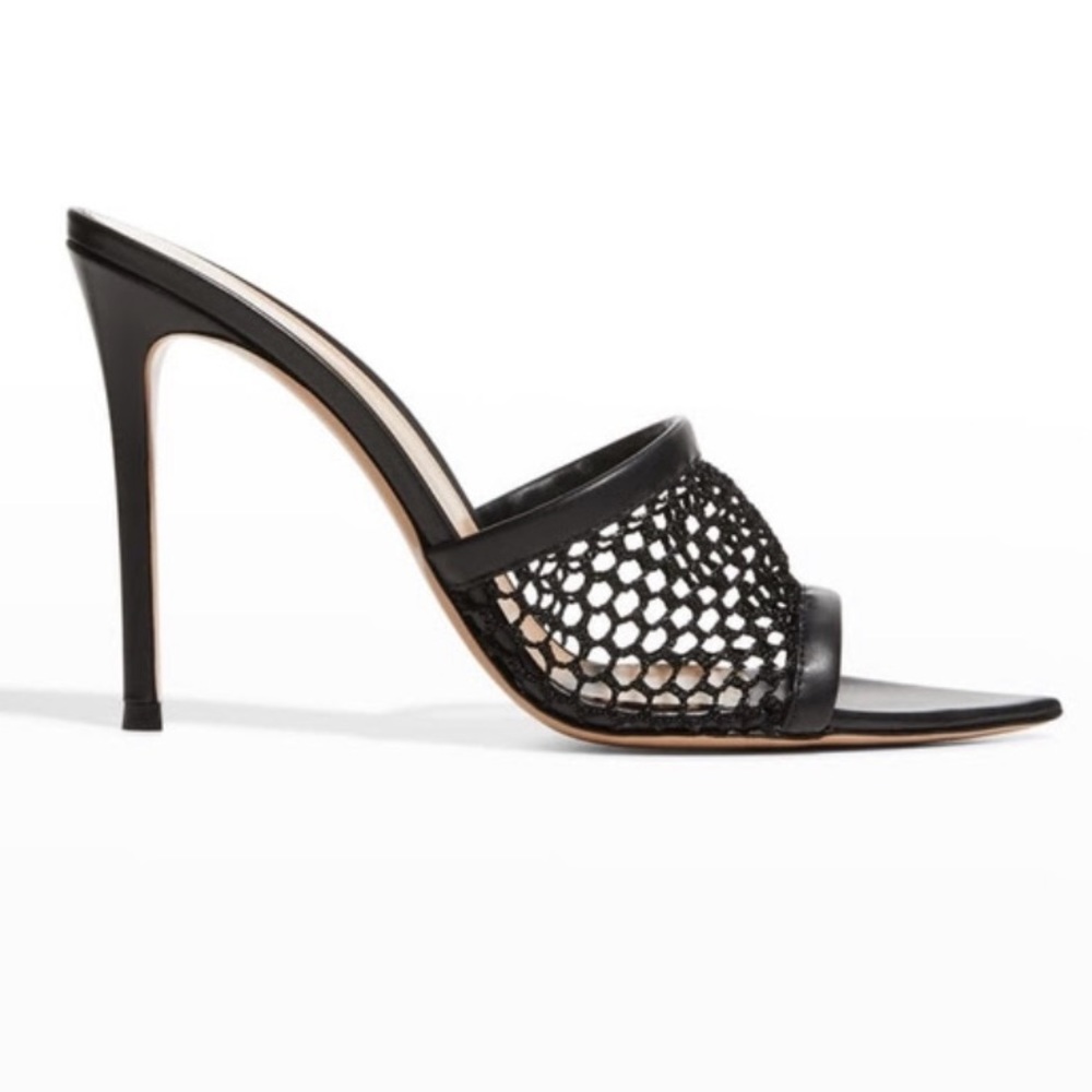 ISO IN SEARCH OF! Gianvito Rossi Alisia Fishnet Mesh Leather Mule Heels